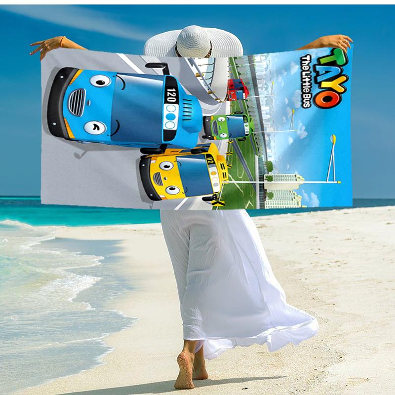 1pc Tayo The Little Bus1 Beach Towel, Comfortable and Thick, and Swimming/Bath/Picnic/Camping Towel, Suitable for Seaside Beaches