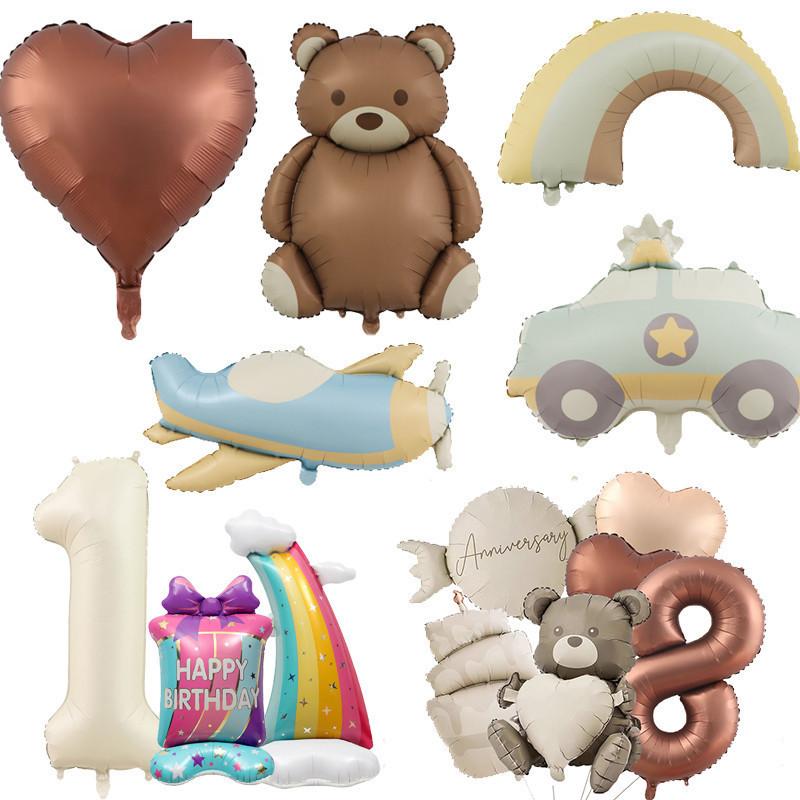 Набор матовых воздушных шаров с плюшевым мишкой, конфетами, цифрами от 0 до 9, для детского дня рождения, свадьбы, годовщины, декорации, алюминиевые фольгированные шары