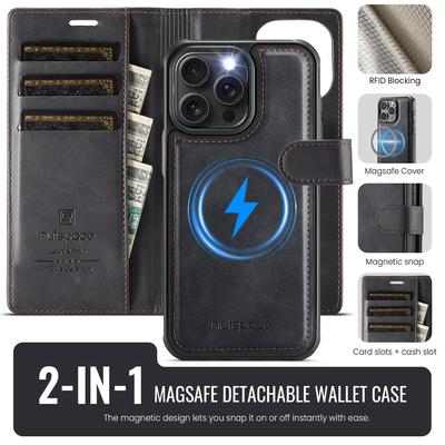 Магнитный чехол-кошелек 2-в-1 для iPhone 12/12 Pro/12 Pro Max - Искусственная кожа, Отделения для карт, Зарядка MagSafe, Защита 360° и Подставка