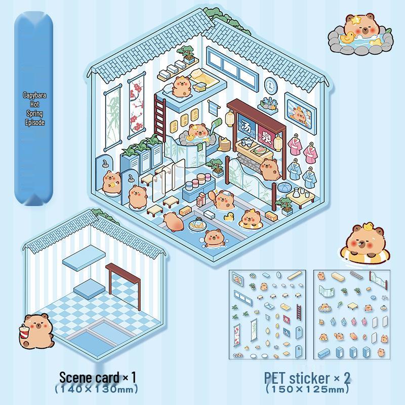 Корейские 3D мультяшные ландшафтные наклейки: Милый домик и дизайн Xiaohongshu для снятия стресса