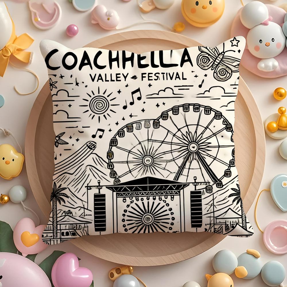 Чехол на подушку Музыкальный фестиваль Coachella Плюшевая ткань Мягкий Двусторонний Печатный Диван Теплый Зимний Домашний Подарок Наволочка