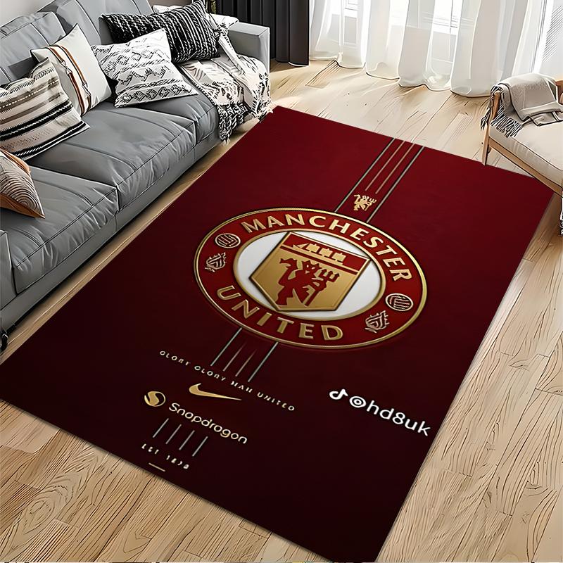 Sports Area Rug, Manchester United Gold Crest Red Glory Snapdragon Poster, Fan Cave Decor, Non-Slip Mat
