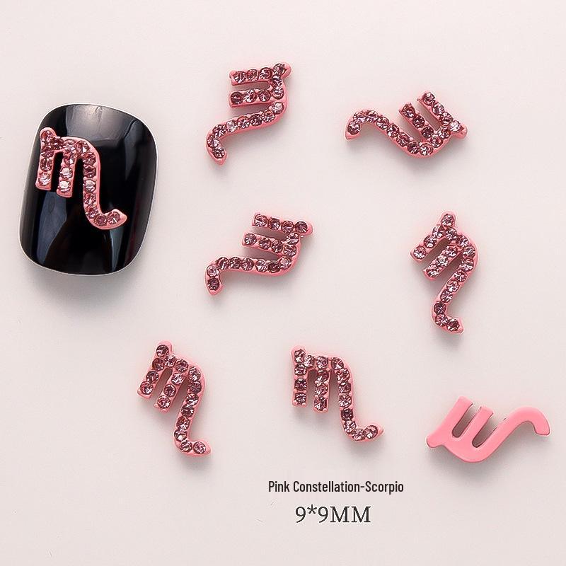 Pink Zodiac-Inspired Gem-Free Alloy Jewelry: Aries & Leo 3D Fingertip Nail Art