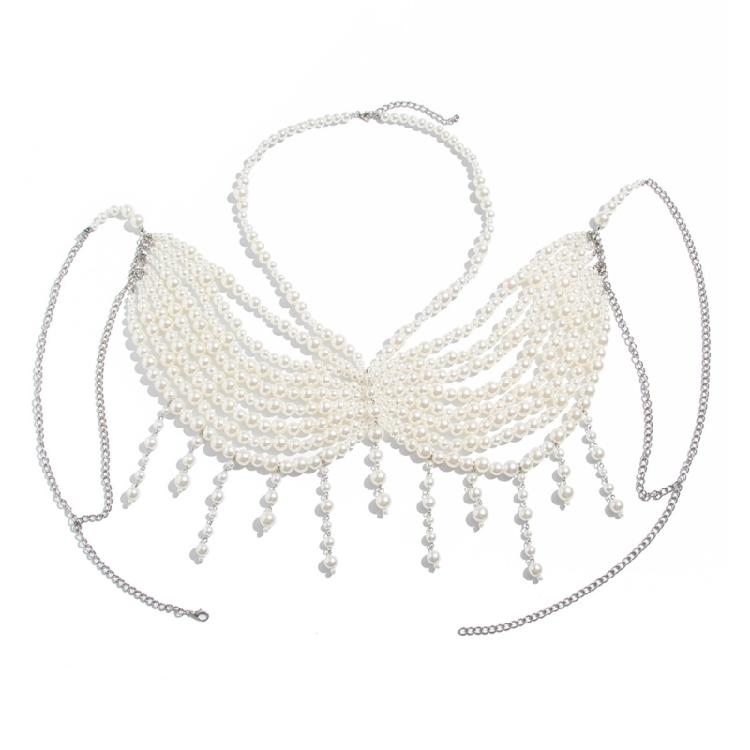 Multipurpose Pearls Embellished Body Chain Bra Beachwear Jewelry Accessory for Fashionable Women Ladies Daily Use