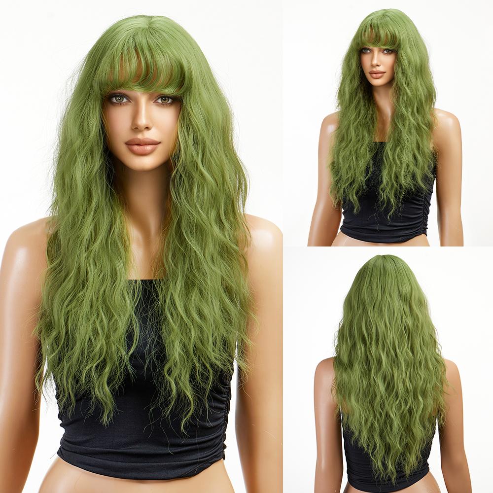 ALAN EATON Супер длинные зеленые парики с эффектом омбре, волнистый вьющийся синтетический парик с челкой для женщин, косплей, вечерние, повседневные, термостойкие волокна, парики