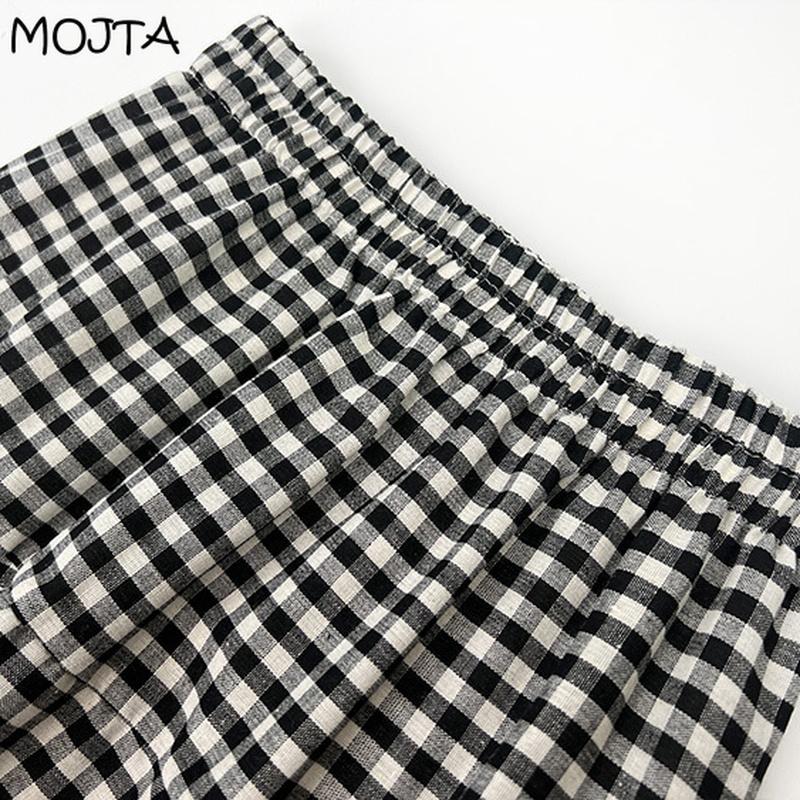 Plus Size Spring Summer Women's High Waist Casual Cotton Vintage Plaid Skirt Mid-length A-line Hip Skirt
