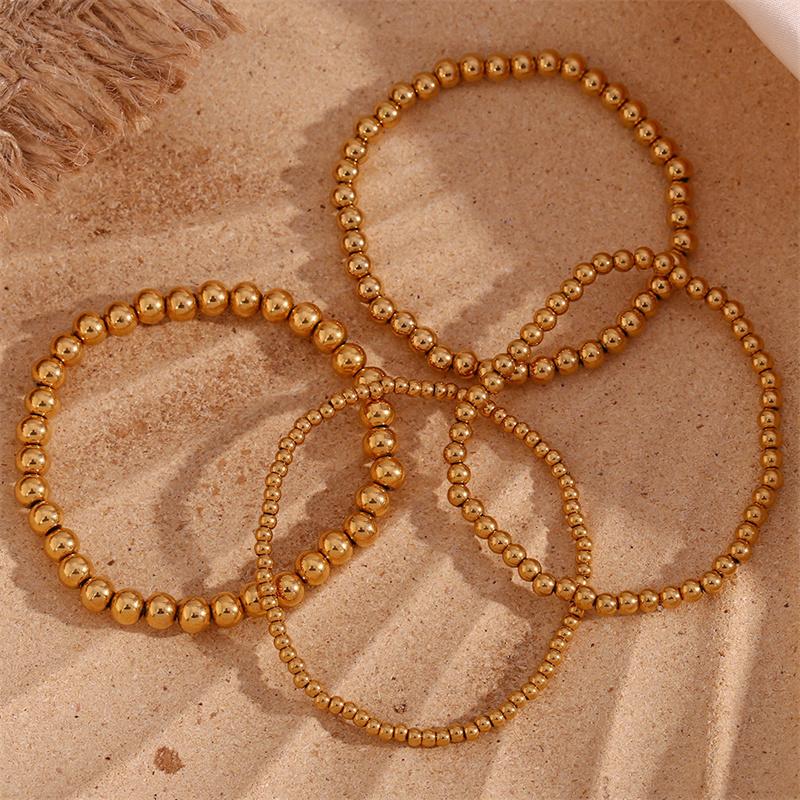 Simple Vintage Gold Silver Stainless Steel Elastic Bead Bracelet Punk Rock Style Party Accessories Jewelry