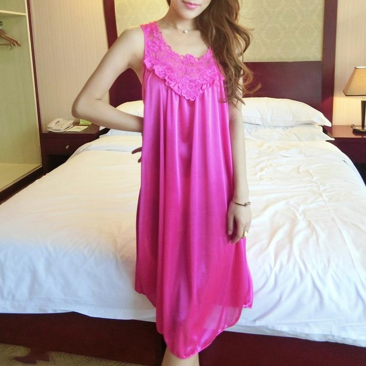 Женские однотонные сексуальные атласные ночные рубашки из ледяного шелка, мешковатые повседневные пижамы без рукавов, длинное платье