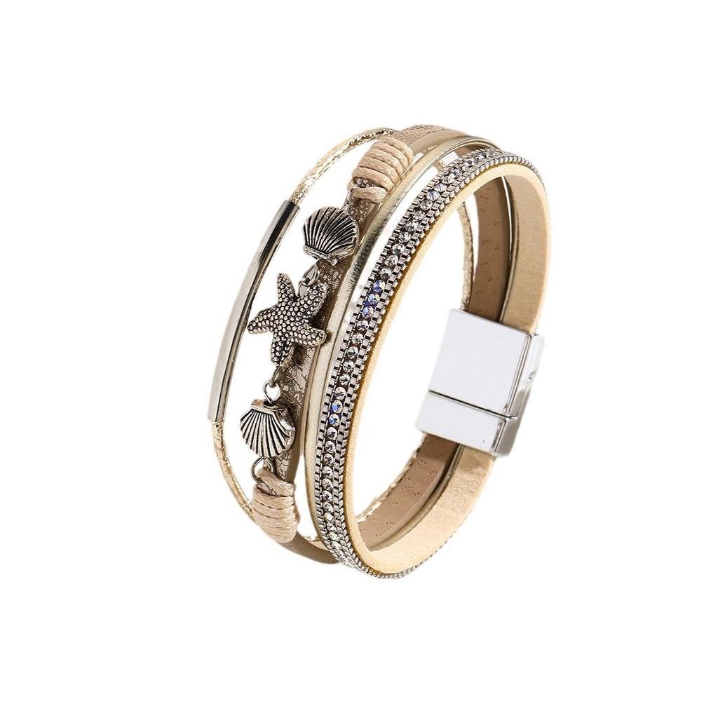 Кожаный браслет ручной работы в богемном стиле с морской звездой и ракушкой для женщин