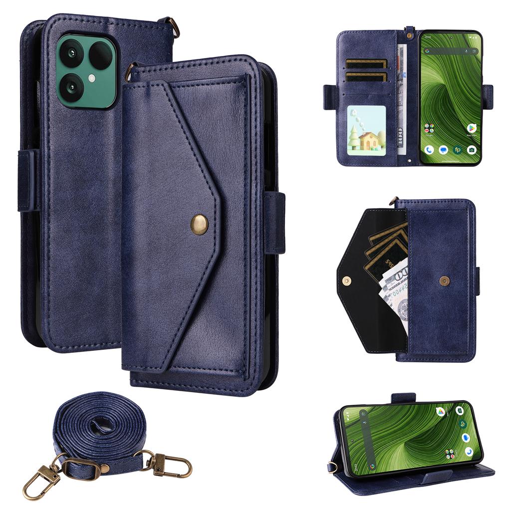 For Fairphone 6 Leather Case Magnetic Closure Wallet Stand Phone Cover with Crossbody Strap