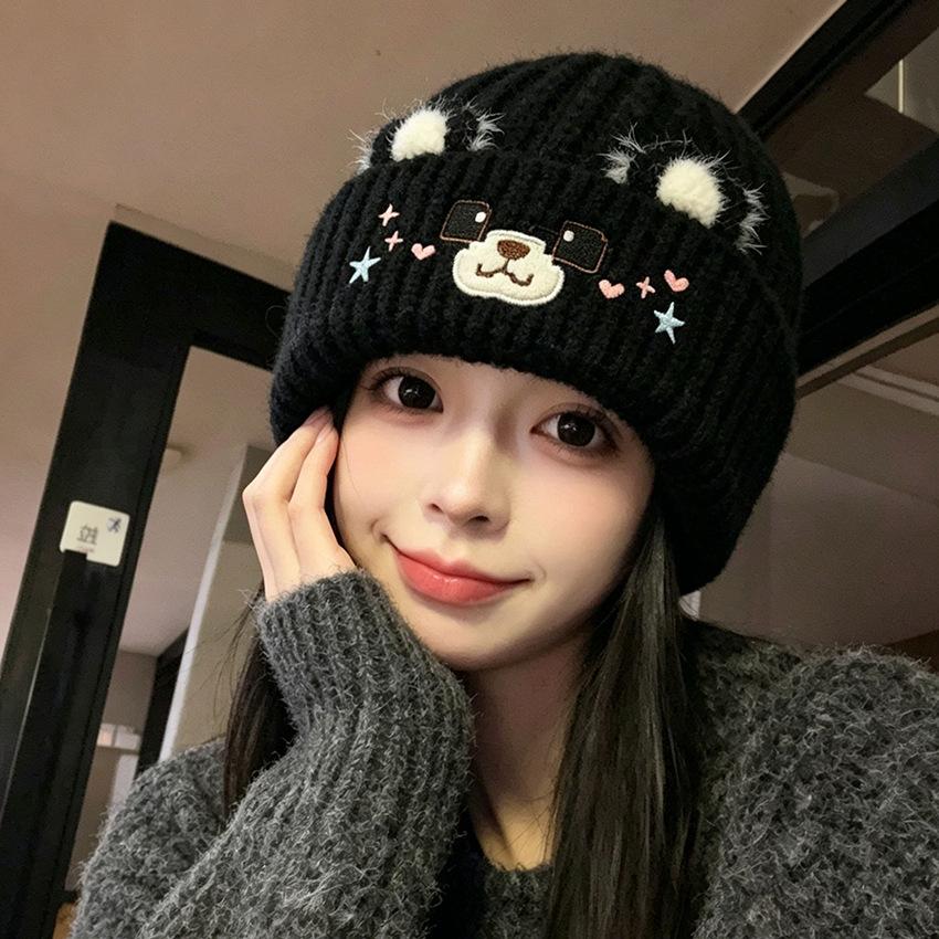 Зимняя новая милая кошка холодная шапка вязаная шапка повседневная универсальная осенняя и зимняя теплая защита ушей простая шерстяная шапка