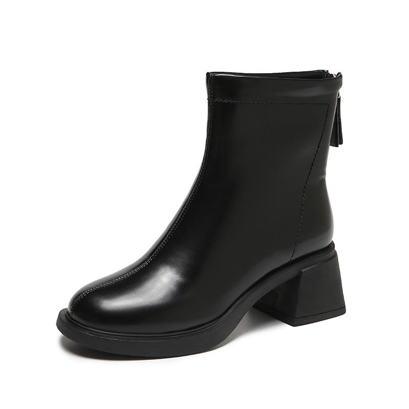 Новые женские ботинки Martin на молнии, осень/зима, корейская версия, кожаные короткие ботинки на среднем каблуке, резиновая мягкая подошва, низкие женские ботинки Martin