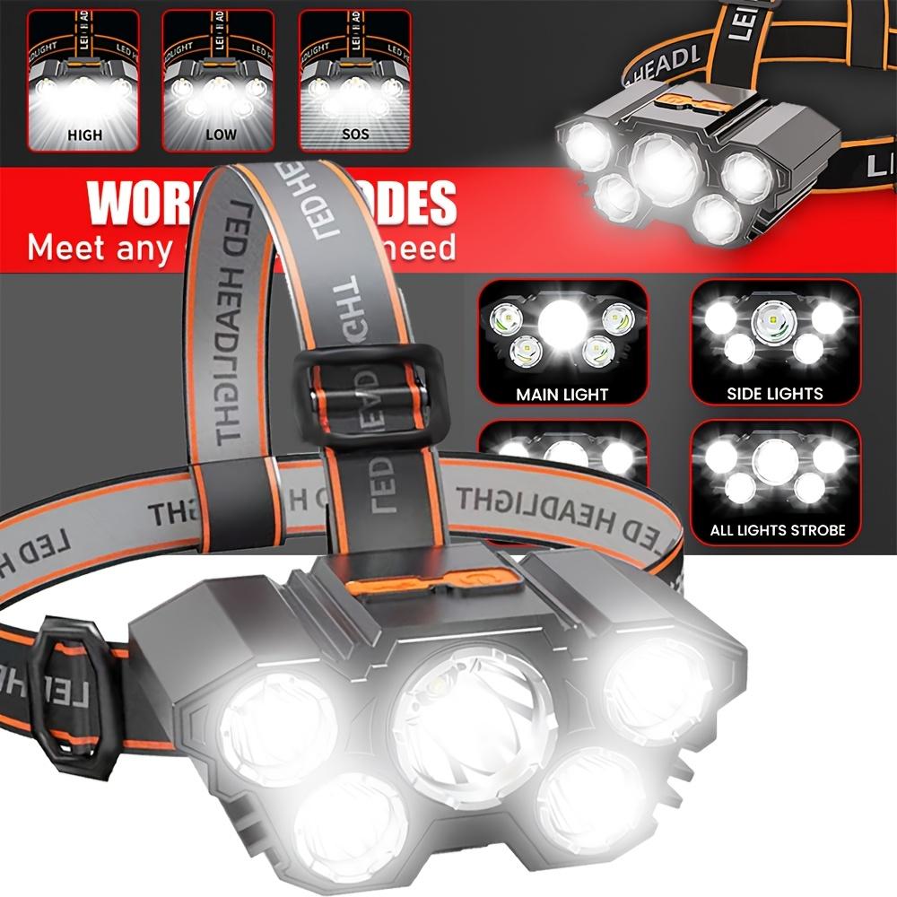 USB Rechargeable 5LED Headlamp Flashlight Waterproof Head Torch with Built-in Battery for Camping,Hiking,Fishing,Emergency Use