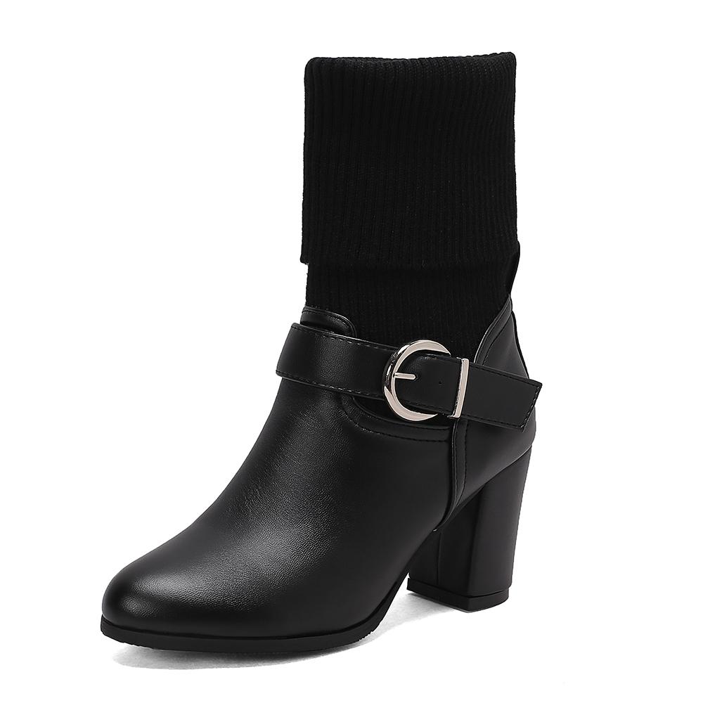 Мода 2025 Осень Зима Вязаные Короткие Ботинки Женские Новые Ботильоны Носки Обувь Женская Мода Пряжка на Щиколотке Слипоны Высокий Каблук Botas De Mujer