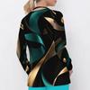 Women Plus Size Black Blue Printed Scrub Top V Neck Long Sleeve With Pockets