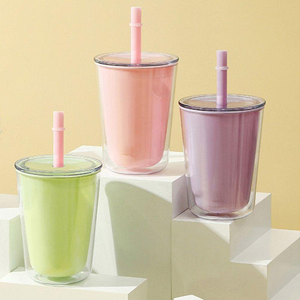 Leakproof Double-layer Straw Cup Sealed Drinking Bottle Plastic Water Bottle  Children Adult