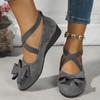 Summer New Suede Butterfly Knot Women's Shoes Cross Elastic Band Plus Size Shoes