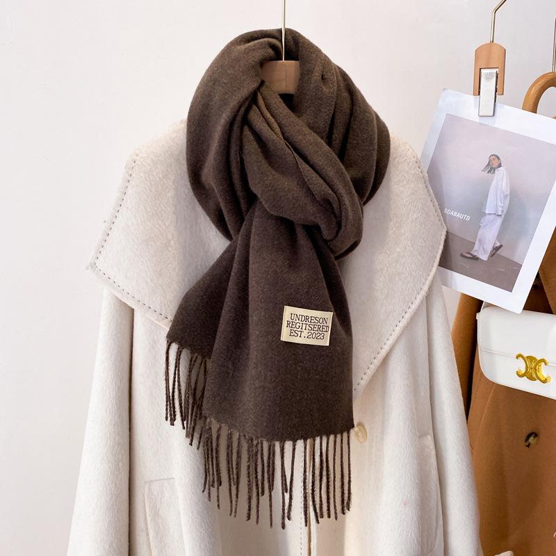 Pink Scarf Women's Winter Shawl Dual-purpose Versatile Imitation Cashmere Solid Color Dual-purpose Thickened Long Double-sided Scarf