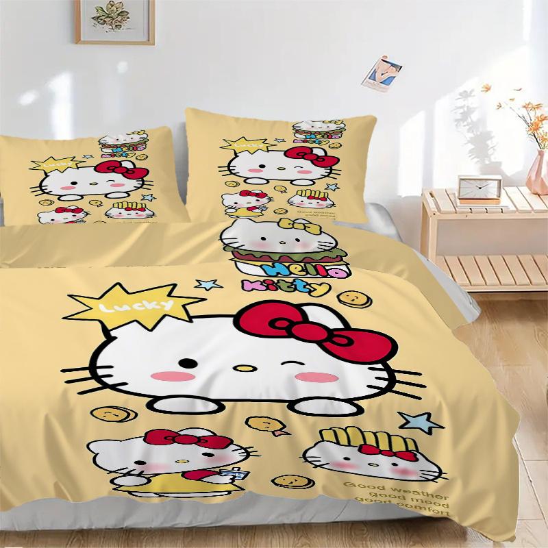 3 шт. Счастливый набор постельного белья Hello Kitty Включает 1 пододеяльник и 2 наволочки, Удобное постельное белье в стильном дизайне для спальни W059