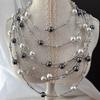 Vintage Dark Night Black Cold White Faux Pearl Sweater Chain Necklace Collarbone Chain
