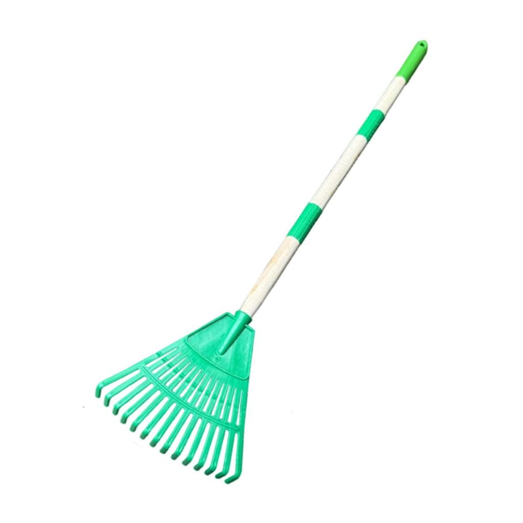 Leaf Rake Ergonomic with Long Handle Raking Grass and Leaves Tool 14 Tines Farming Home for Garden Lawns Children Kids Shrub