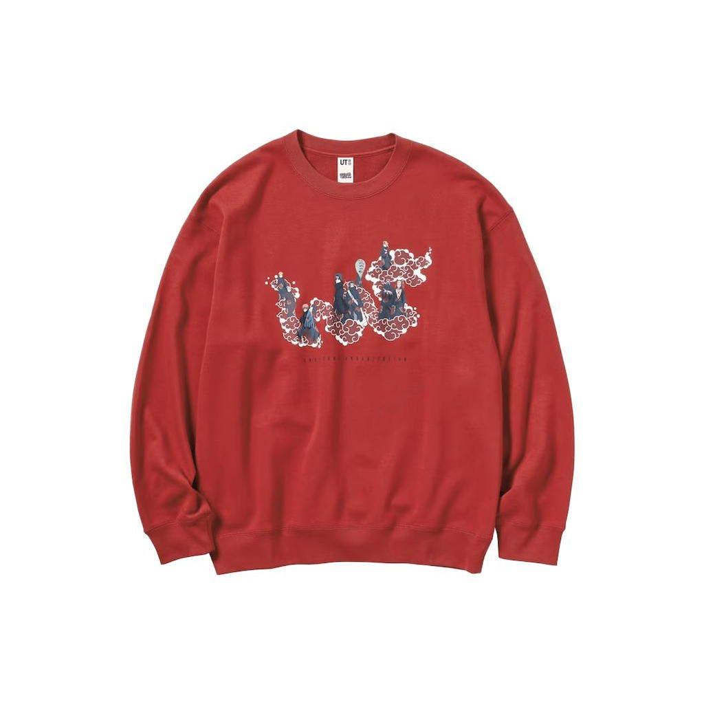 Uniqlo X Naruto Коллаборация Осень/Зима 23 Круглый вырез Графический принт Длинный рукав Пуловер Мультяшная толстовка Унисекс толстовка Красный 470986-16
