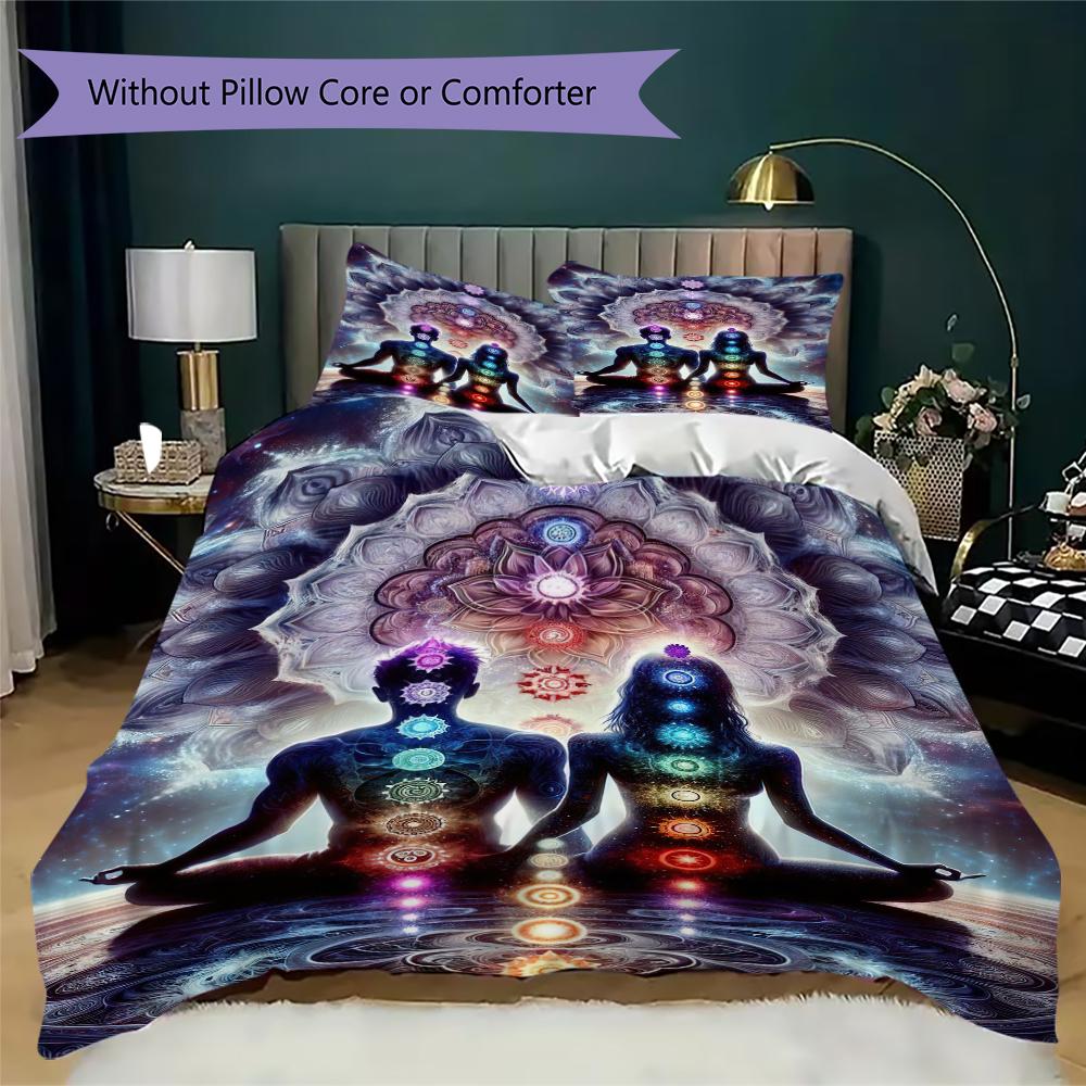 1PC Chakras Theme Bedding Quilt Set Quilt Cover Pillowcase Home Decoration Birthday Gift (1 * duvet cover + 2 * pillowcase, without core)A11