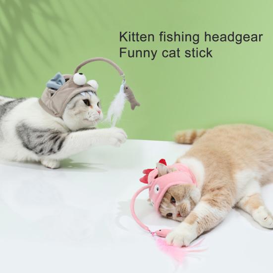 Шапка-дразнилка для кошек, интерактивная тренировочная шапка-дразнилка для снятия стресса, плюшевая шапка с перьями для кошек