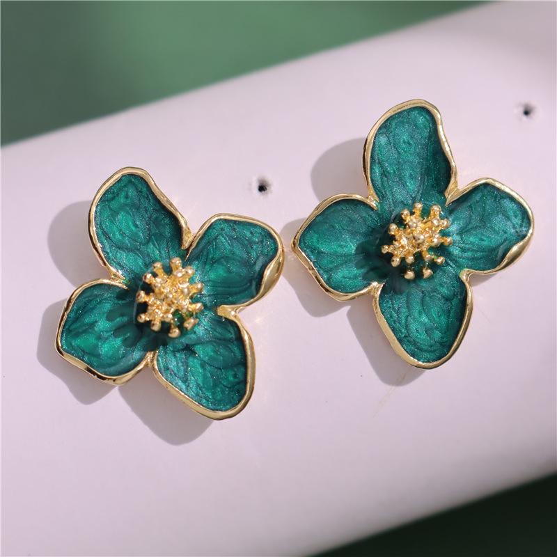 New In Enamel Flower Stud Earrings for Women Irregular Glaze Korean Fashion Floral Small Earrings Trendy New Jewelry
