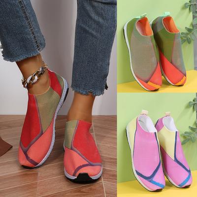 Женские кроссовки, повседневная обувь, дышащие сетчатые кроссовки на платформе, женские мягкие повседневные туфли-конфеты, вязаные носки, плоская обувь