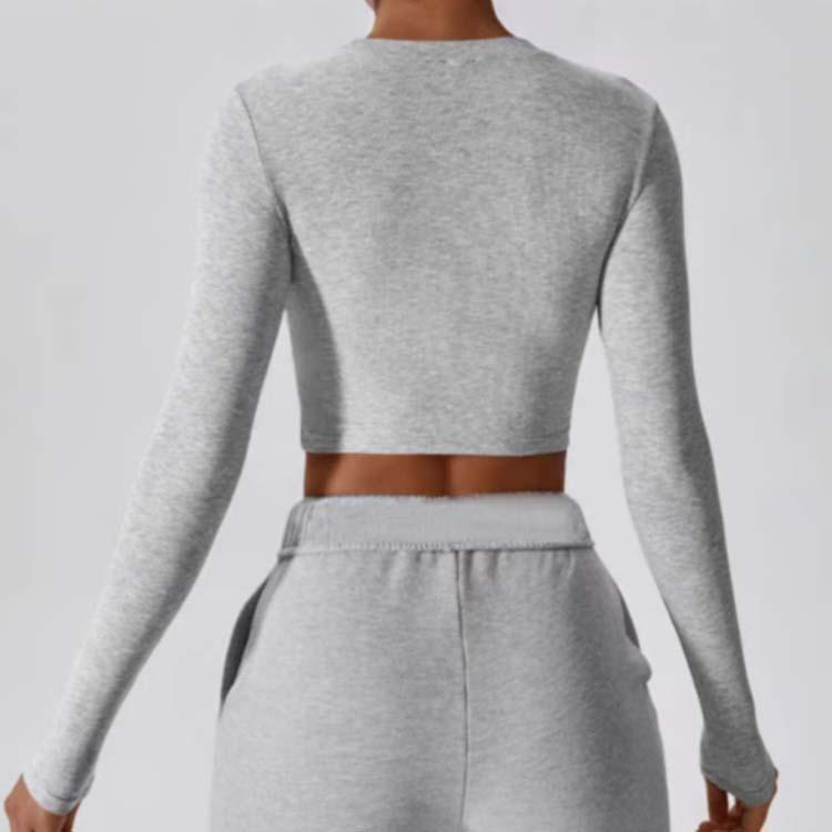 Женский спортивный топ с длинным рукавом и круглым вырезом, сексуальный, с поясом, повседневный, для фитнеса, короткий, тонкий