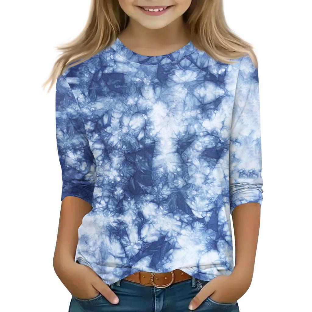 Детская футболка с рукавом 3/4, повседневная футболка с принтом, круглый вырез, блузка-пуловер