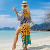 EDOLYNSA Boho Printed Kimono Dress Tunic Women Summer Clothes Plus Size Long Sleeve Bikini Wrap Dress Beach Wear Swim Suit Cover Up Q1414