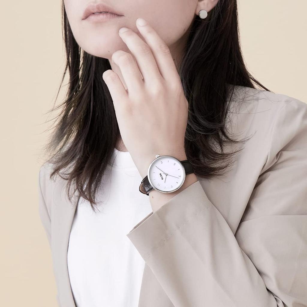 KLON PASS TIME ELFIN ODD 38mm Simple and Stylish for Men and Black Leather 38mm -CROCO- Wristwatch, Women, Croco-Embossed Watch,