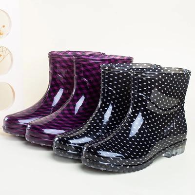 Женские резиновые сапоги в черный горошек, водонепроницаемые и нескользящие, для работы на кухне, ПВХ, с коротким голенищем, летняя обувь