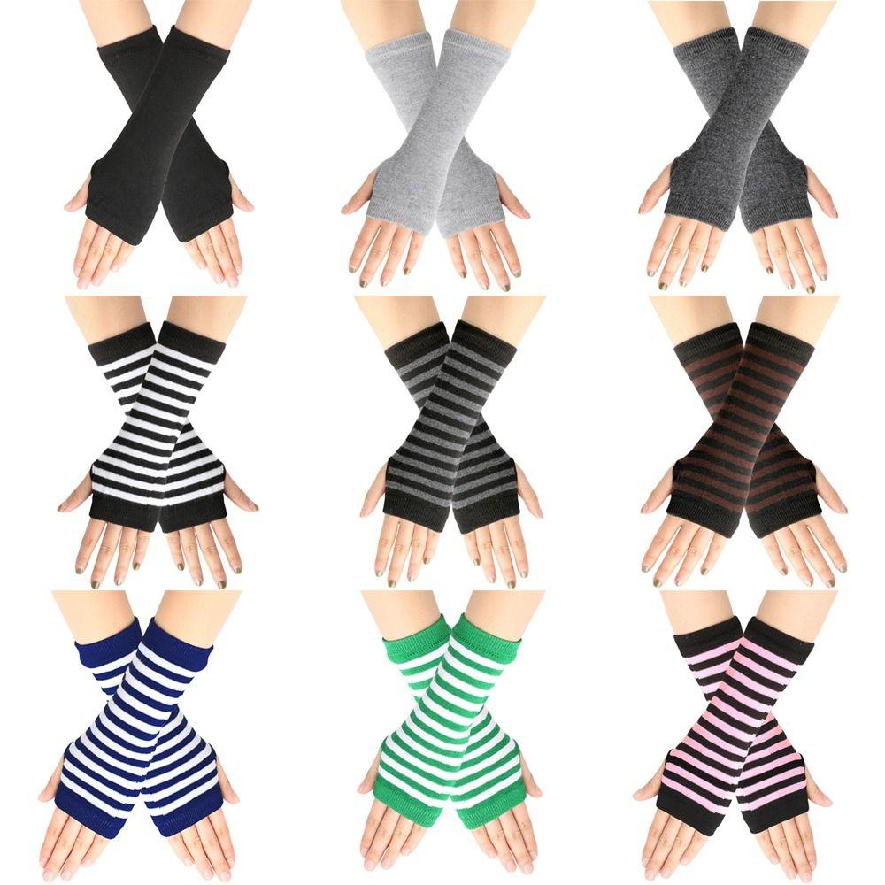 Accessories Cosplay Party Knitted Fingerless Gloves Stripes Mittens Elasticity Gloves Half Finger