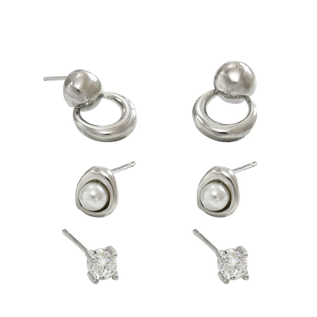 Маленькие свежие и милые серьги, женский комплект, универсальное кольцо, инкрустированное жемчугом, цирконием, серьги-гвоздики оптом