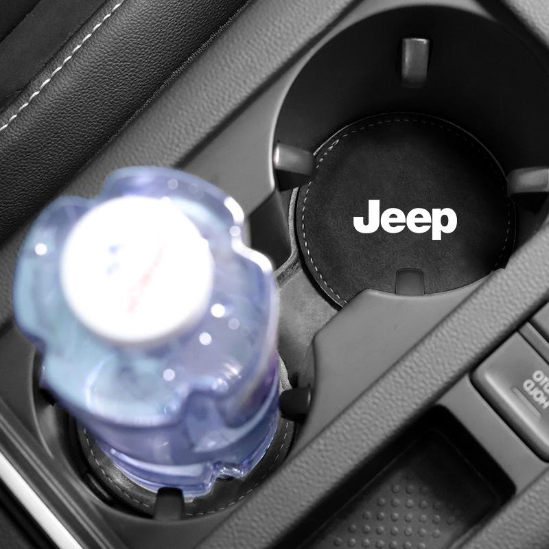 Car Cup Holder Pad Leather Slot Non-slip Coaster Mat For Jeep Wrangler Grand Cherokee Compass Renegade Tyre Stem Air Caps