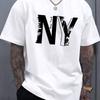 Summer Men's 100%  Cotton Casual Loose Plus Size NY Letter Printed Sports Comfortable Round Neck Short Sleeved T-shirt Top