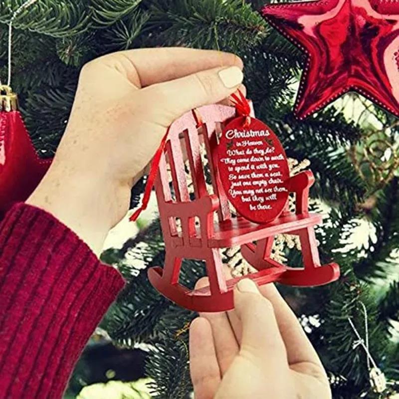 Christmas Memorial Ornament Mini Wooden Rocking Chair With Heartfelt Tag Desktop Home Decor Gift