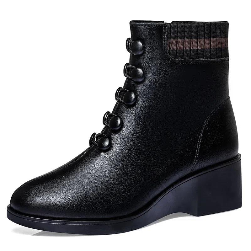 Ботинки-носки на пуговицах красного цвета для женщин, зимние ботинки из искусственной кожи с меховой подкладкой, женские ботильоны, женские ботинки на платформе