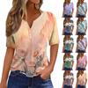 Women's T Shirt Tee Print Button Short Sleeve Daily Weekend Fashion Basic V- Neck Regular Top