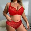 Women Plus Size Lingerie Set Sexy Lace Underwear Set Thin Unlined Wired Bra and Panty Set 38D-46D