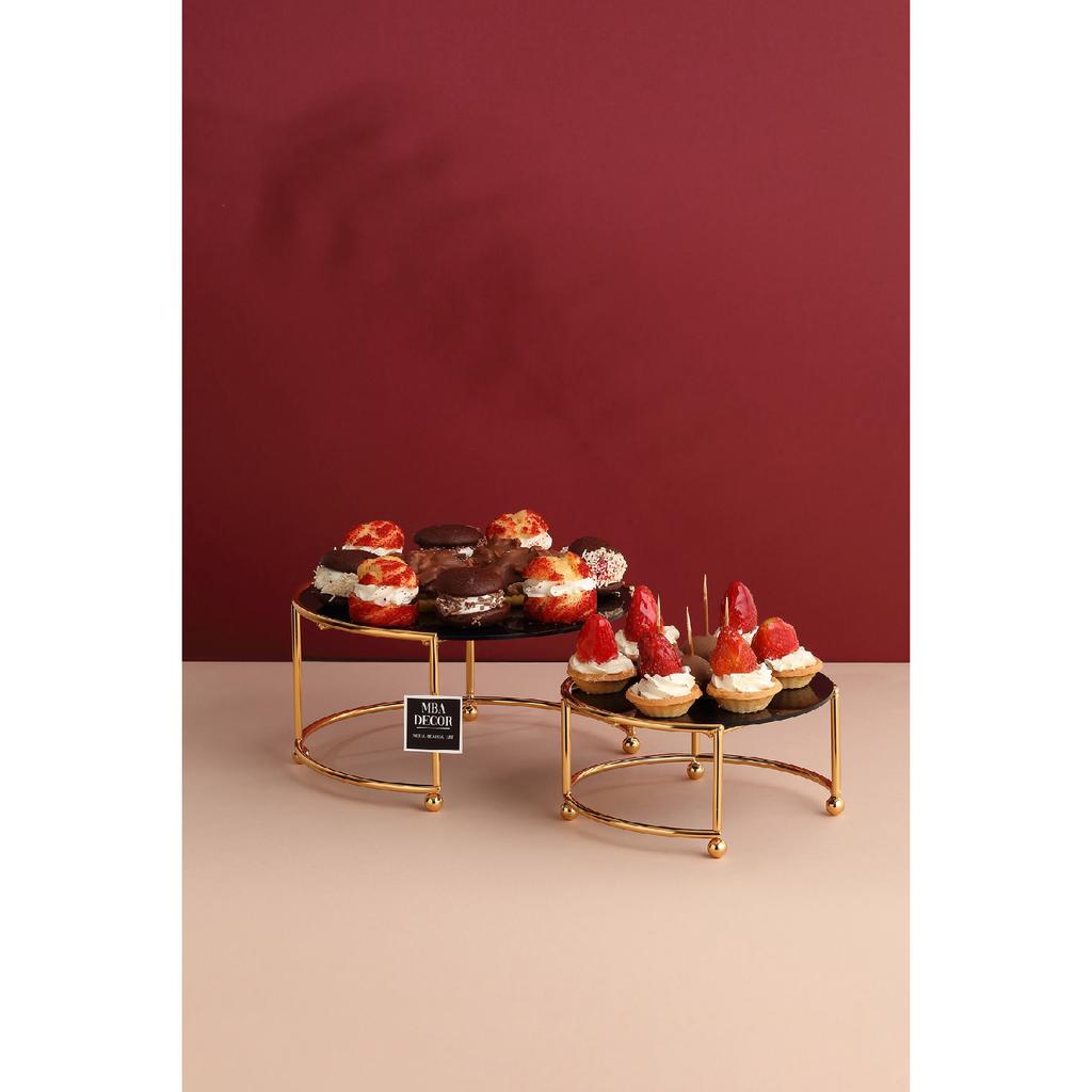 Круглый двойной золотой черный кофейный боковой презентационный подарочный органайзер для лакомств МДФ деревянный 26