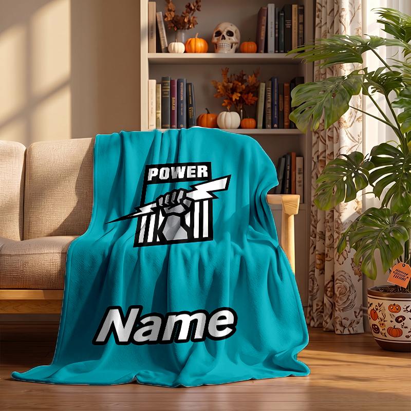Port Adelaide Football Club Custom Flannel Blankets Soft Warm Cozy Throws for Home Decor Holiday Gifts