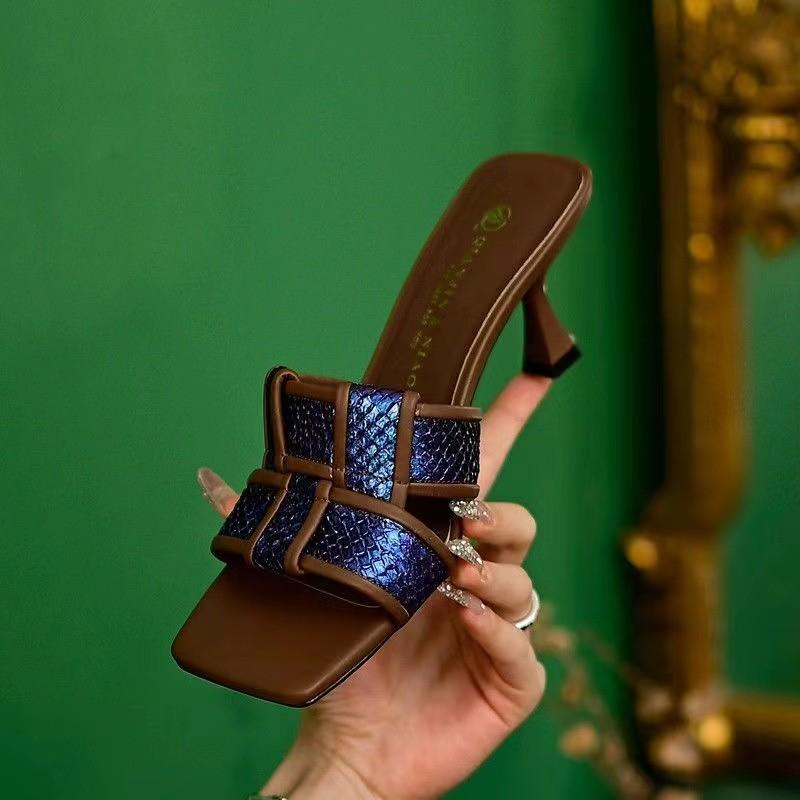 Fashion Women's Fashion Color Block Sexy Open Toe High Heel Sandals Summer PU Leather Outdoor Casual Party Dress Women's Slippers