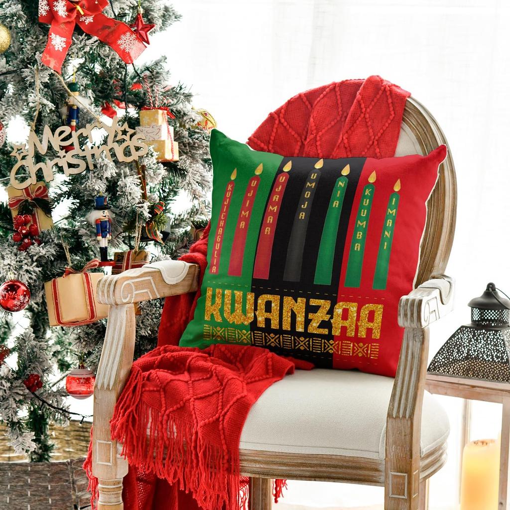 AVOIN colorlife Kwanzaa Candles Stripes Throw Pillow Cover, 18 x 18 Inch n n Holiday Cushion Case Decoration for Sofa Couch