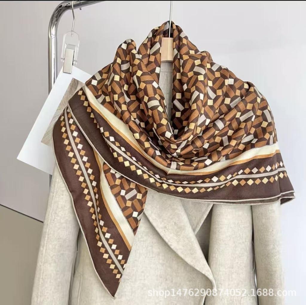 New Korean version ins retro British style scarf women's autumn fashion silk scarf shawl dual-purpose versatile square scarf