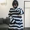 Dark Subculture Loose Stripe Gradient Knit Sweater With Rips For Unisex Punk Style Casual Wear