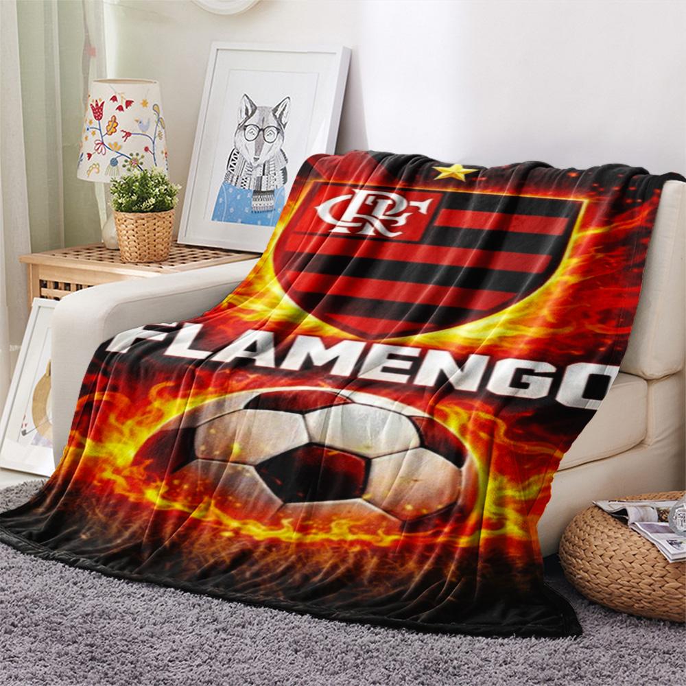 Flamengo Fire Soccer Ball Club Crest Print Flannel Blanket Soft Warm Throw Blanket For Sofa Bed Couch Brazil Football Fan Home Decor Gift